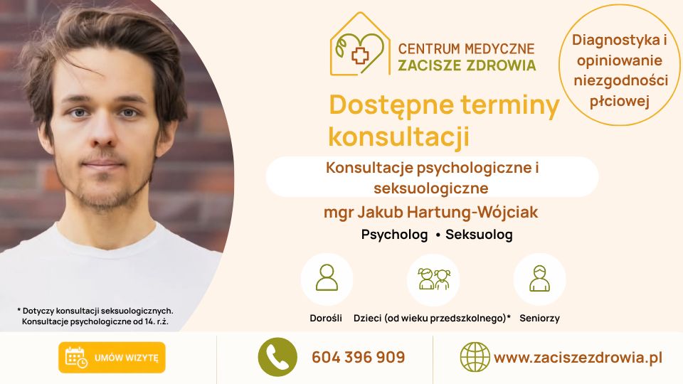 Dostępne terminy konsultacji psychologicznych i seksuologicznych.